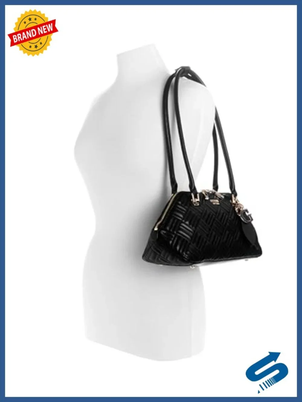 Satchel Shoulder Bag with Gold Hardware ZIP Top